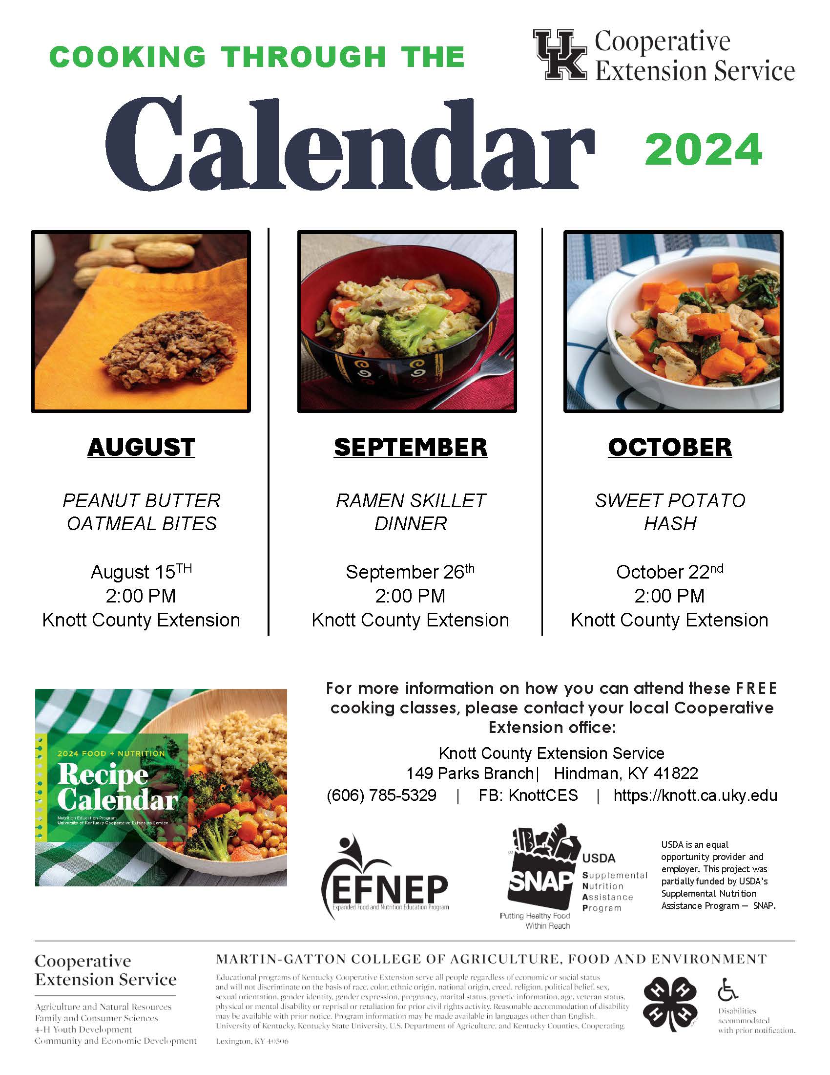 Cooking Through The Calendar August, September & November 2024 Flyer