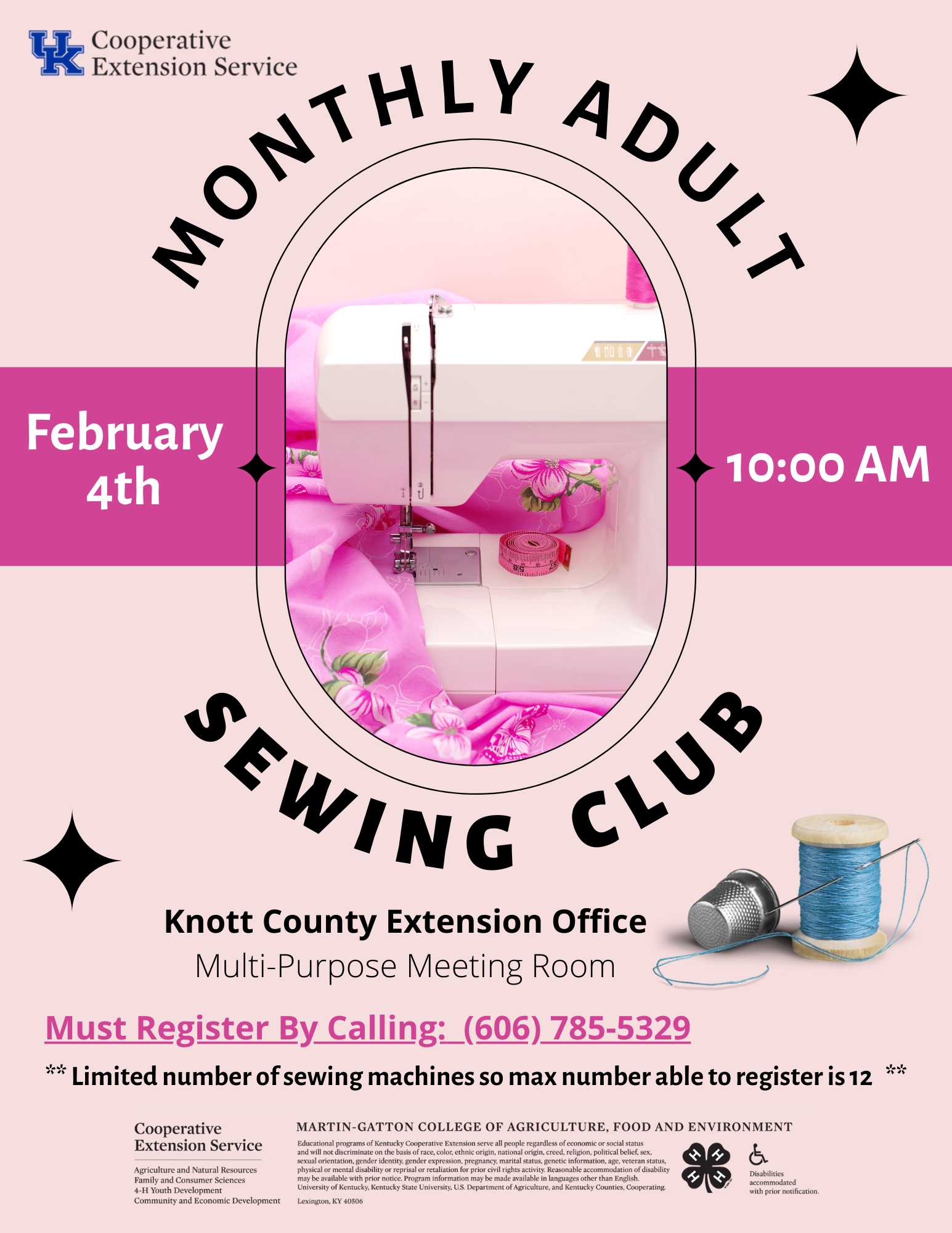 Monthly Adult Sewing Class