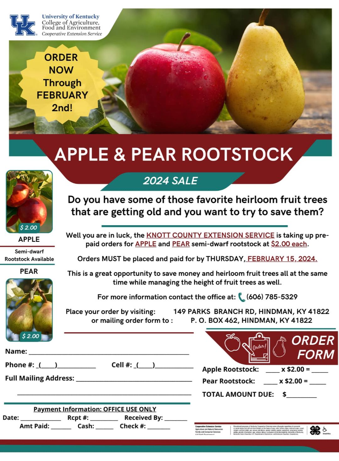 Apple & Pear Rootstock order form
